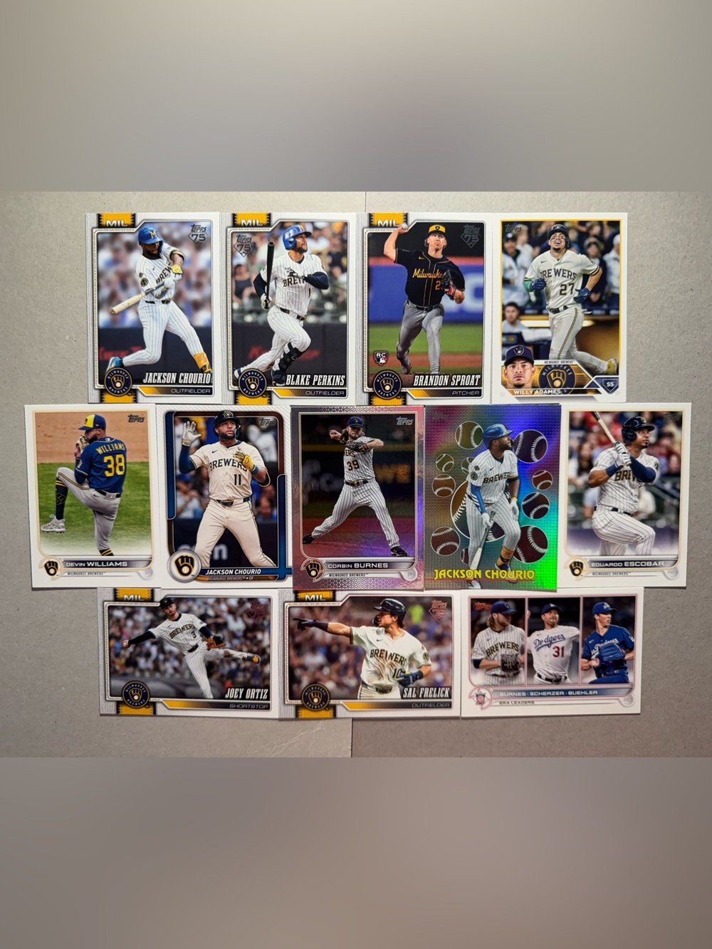 Milwaukee Brewers Baseball Cards Lot of 12: 3 Chourio/Burnes/Ortiz/Sproat